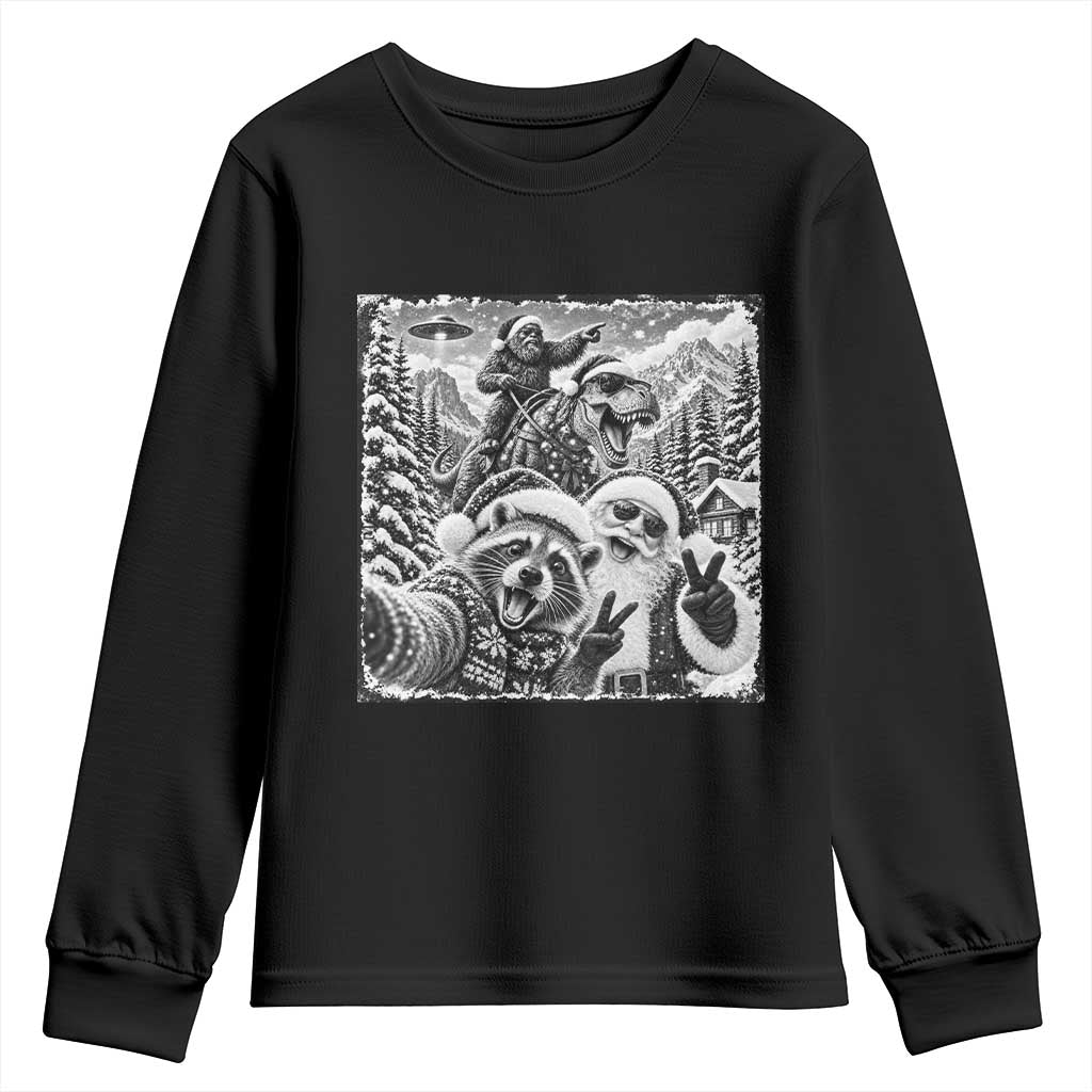 Christmas Raccoon Santa Bigfoot Dinosaur UFO Selfie Youth Sweatshirt Funny Winter Holiday