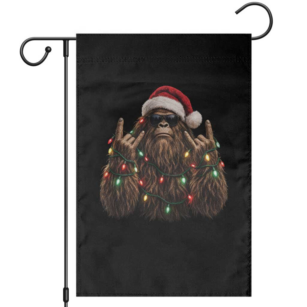 Christmas Bigfoot Rock On Garden Flag Cool Sasquatch Sunglasses Heavy Metal Vibes