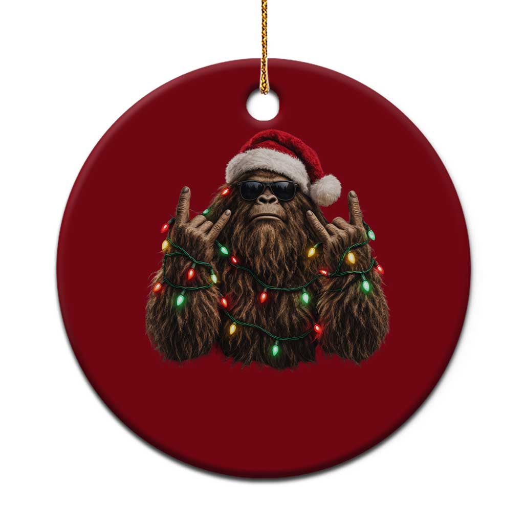 Christmas Bigfoot Rock On Ceramic Ornament Cool Sasquatch Sunglasses Heavy Metal Vibes