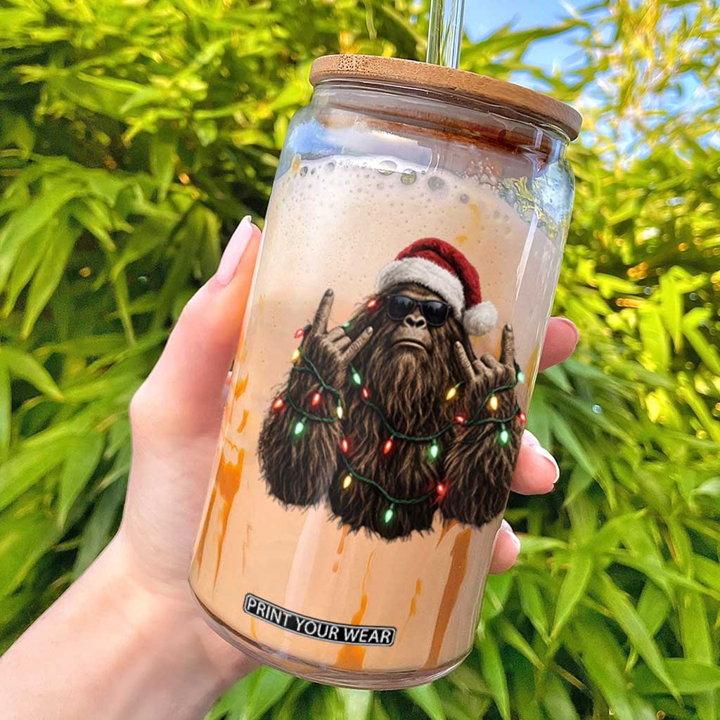Christmas Bigfoot Rock On Glass Can Cool Sasquatch Sunglasses Heavy Metal Vibes