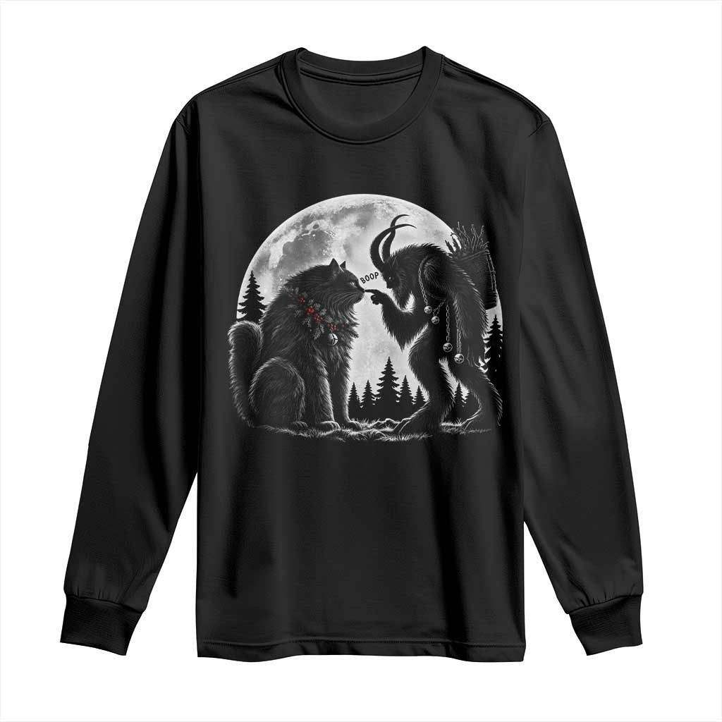 Funny Christmas Krampus Boop Yule Cat Meme Long Sleeve Shirt Vintage Gothic Creepmas Folklore Moon Aesthetic