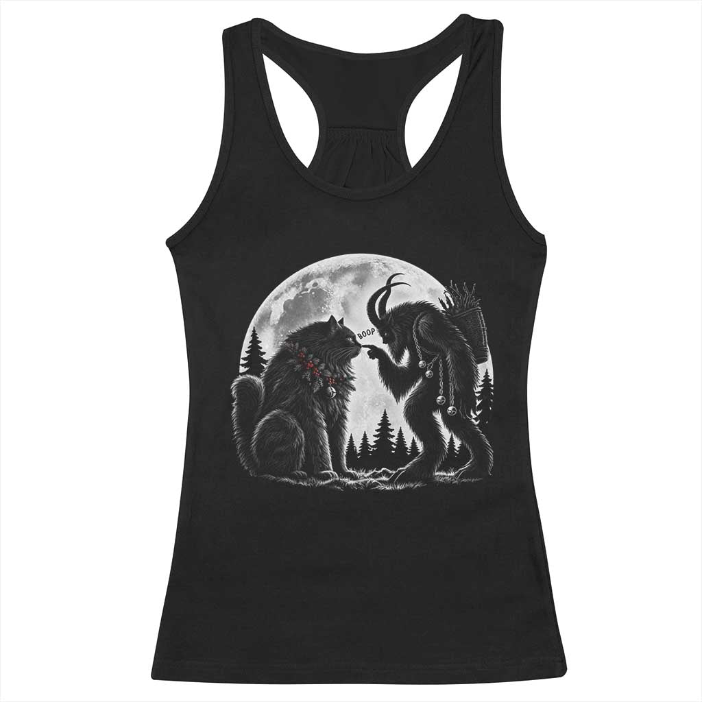Funny Christmas Krampus Boop Yule Cat Meme Racerback Tank Top Vintage Gothic Creepmas Folklore Moon Aesthetic