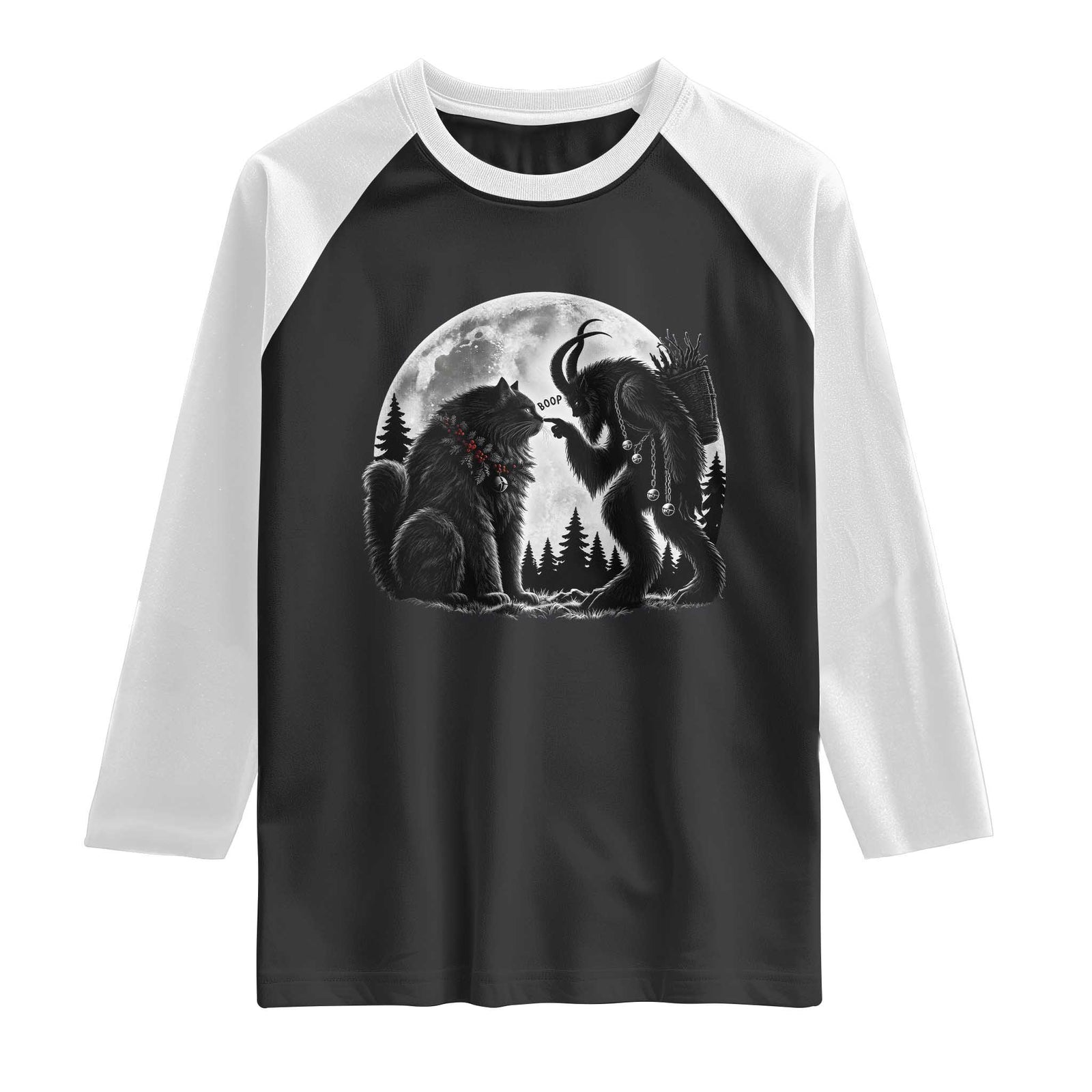 Funny Christmas Krampus Boop Yule Cat Meme Raglan Shirt Vintage Gothic Creepmas Folklore Moon Aesthetic