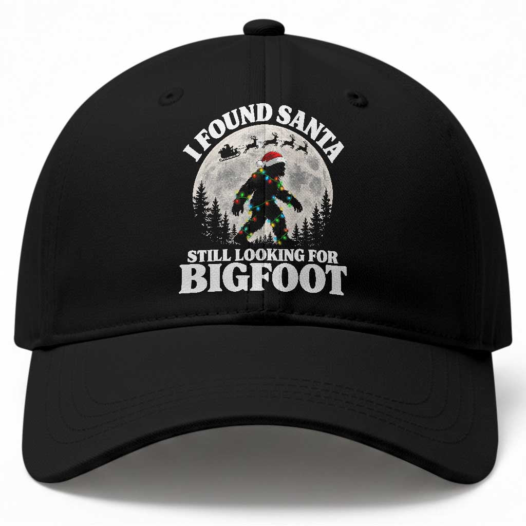 Funny Christmas Funny I Found Santa Still Looking for Bigfoot Baseball Cap Vintage Sasquatch Moon Christmas Lights Aesthetic