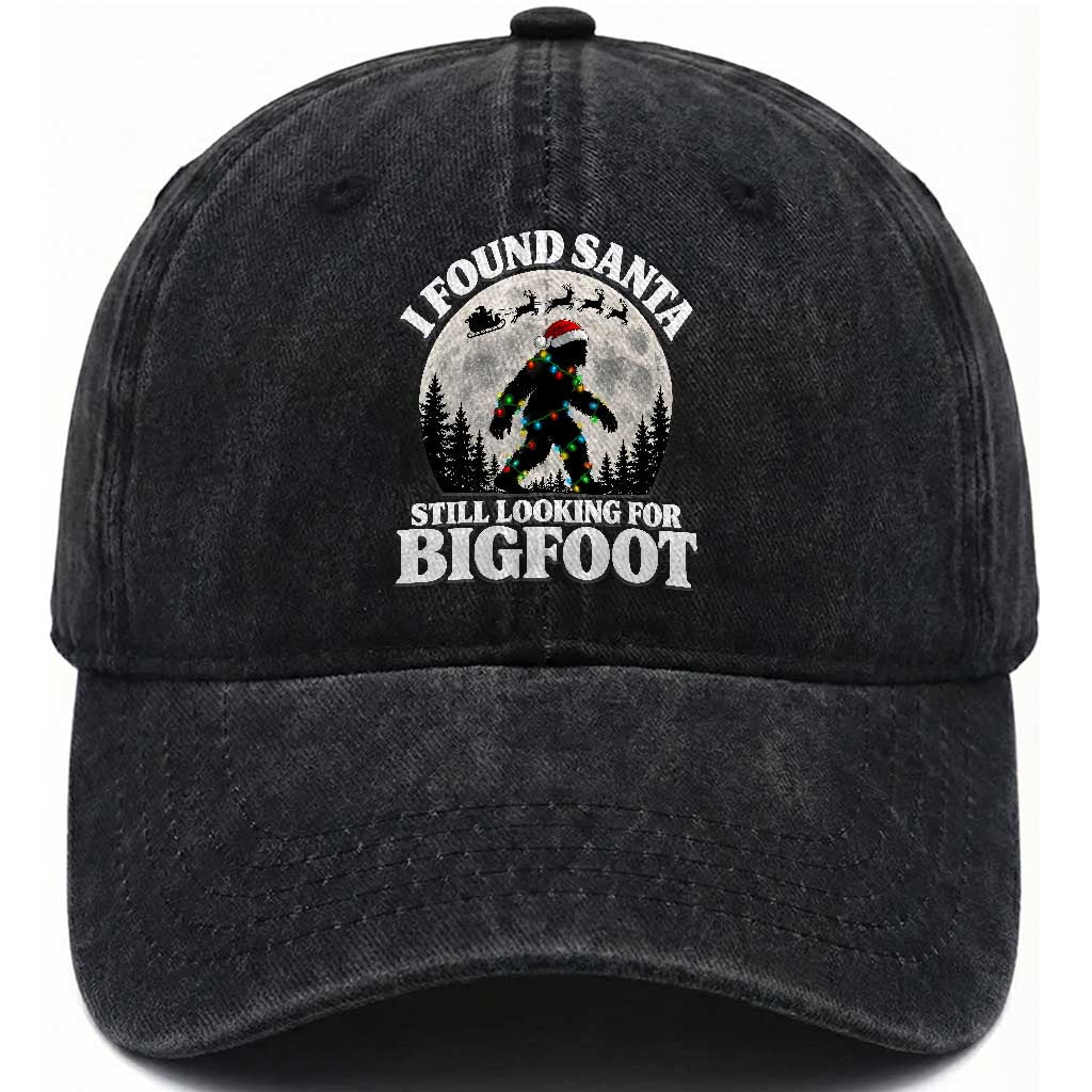 Funny Christmas Funny I Found Santa Still Looking for Bigfoot Washed Cotton Baseball Cap Vintage Sasquatch Moon Christmas Lights Aesthetic
