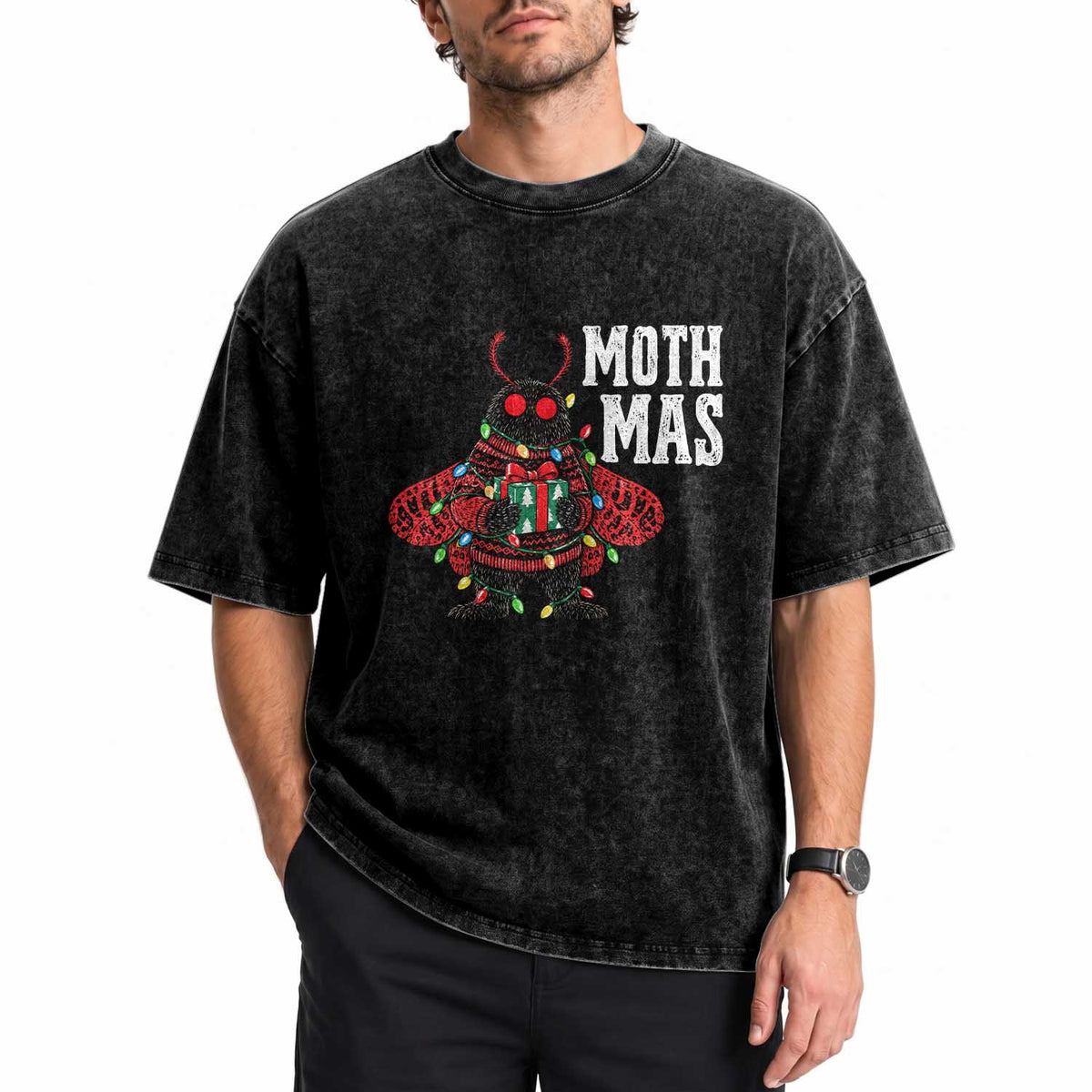 Merry Mothmas Cute Mothman Christmas Washed Cotton T-Shirt