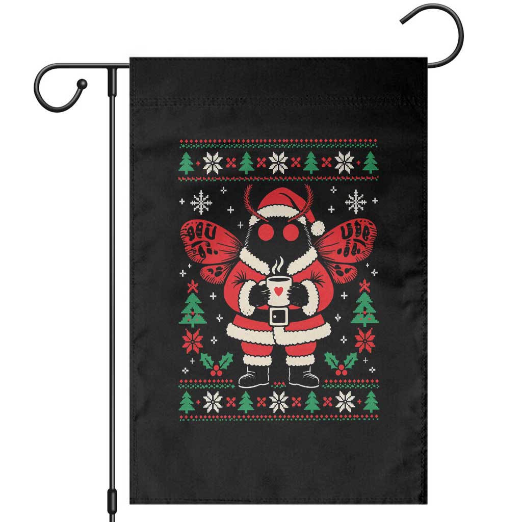 Santa Mothman Ugly Christmas Graphic Garden Flag Cute Cryptid Coffee Lover Cozy Holiday