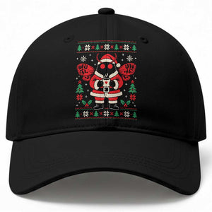 Santa Mothman Ugly Christmas Graphic Baseball Cap Cute Cryptid Coffee Lover Cozy Holiday