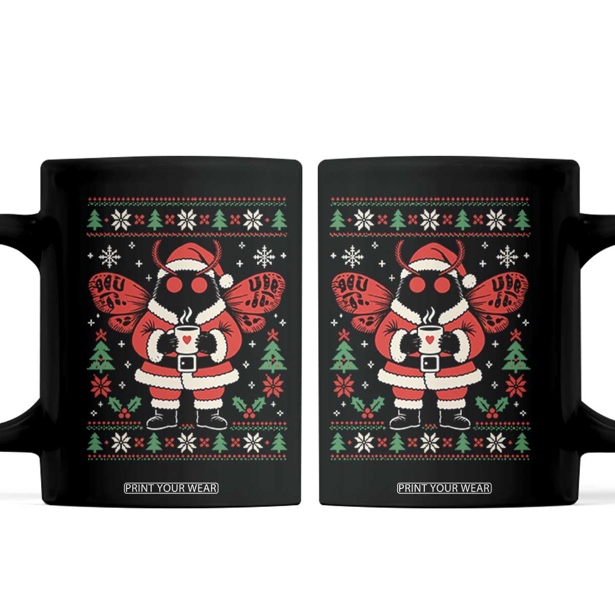 Santa Mothman Ugly Christmas Graphic Coffee Mug Cute Cryptid Coffee Lover Cozy Holiday