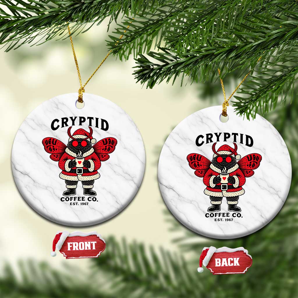 Christmas Cryptid Coffee Co Graphic Ceramic Ornament Cute Santa Mothman Coffee Lover