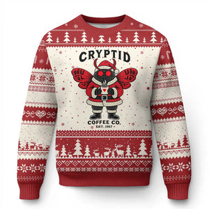 Xmas Cryptid Coffee Co Graphic Ugly Christmas Sweater Cute Santa Mothman Coffee Lover