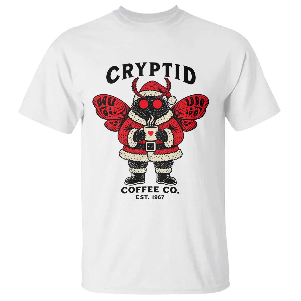 Christmas Cryptid Coffee Co Graphic T Shirt Cute Santa Mothman Coffee Lover