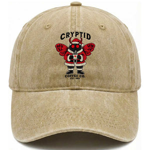 Christmas Cryptid Coffee Co Graphic Washed Cotton Baseball Cap Cute Santa Mothman Coffee Lover