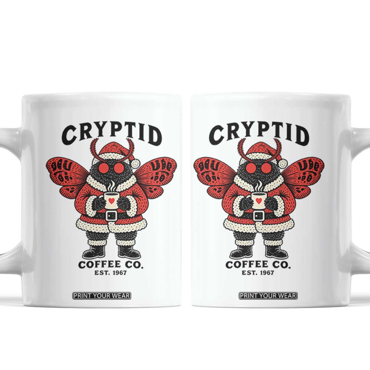 Christmas Cryptid Coffee Co Graphic Coffee Mug Cute Santa Mothman Coffee Lover