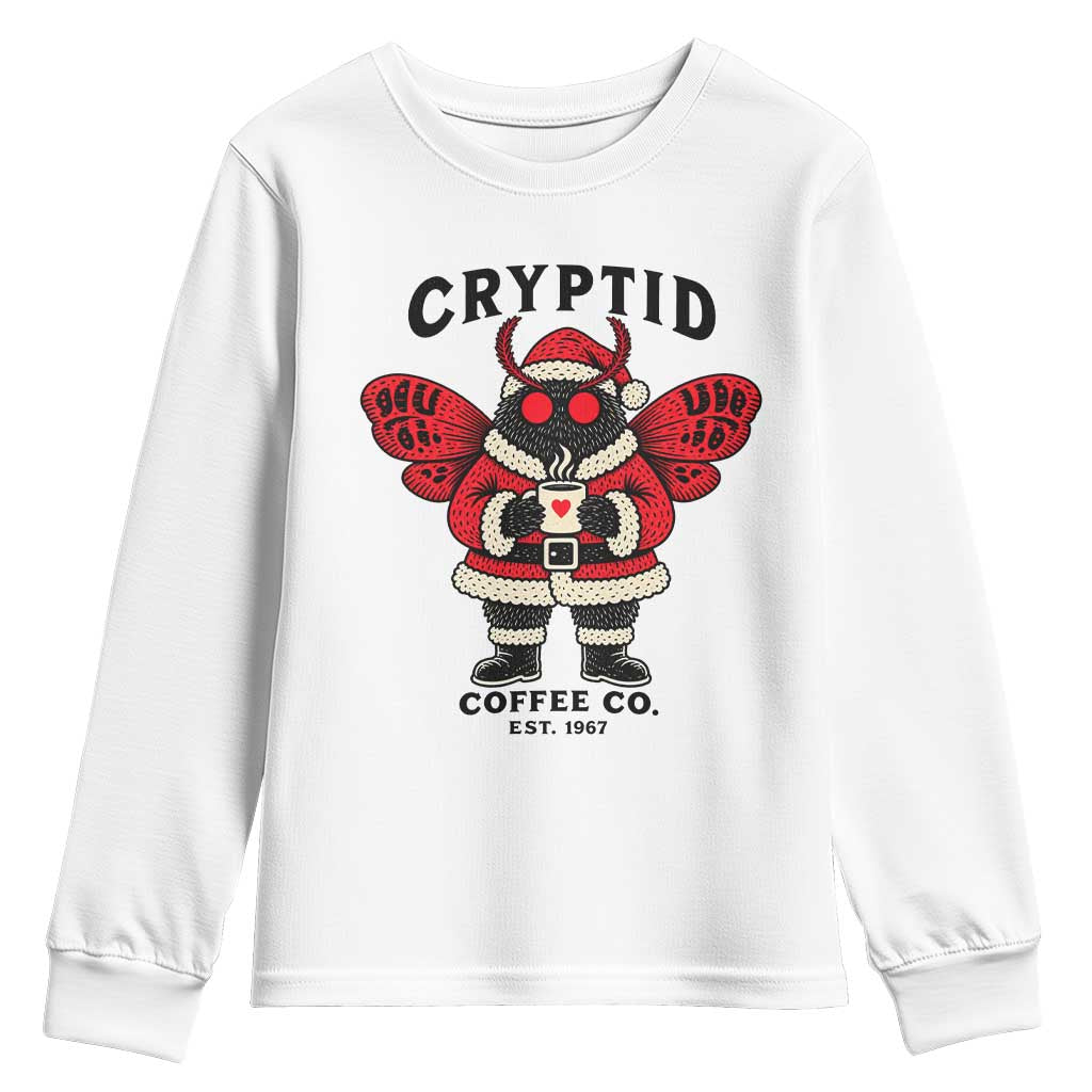 Christmas Cryptid Coffee Co Graphic Youth Sweatshirt Cute Santa Mothman Coffee Lover