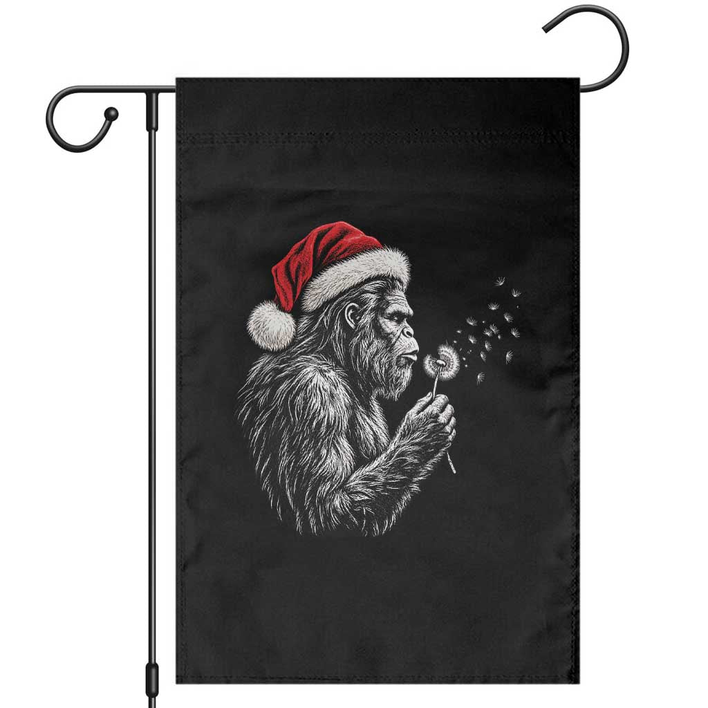Christmas Bigfoot Blowing Dandelion Garden Flag Vintage Sasquatch Santa Hat Holiday