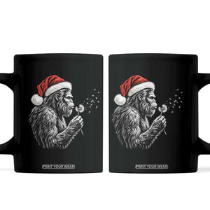 Christmas Bigfoot Blowing Dandelion Coffee Mug Vintage Sasquatch Santa Hat Holiday