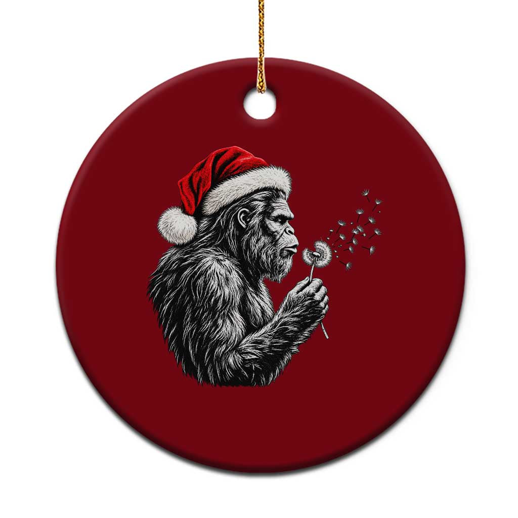 Christmas Bigfoot Blowing Dandelion Ceramic Ornament Vintage Sasquatch Santa Hat Holiday