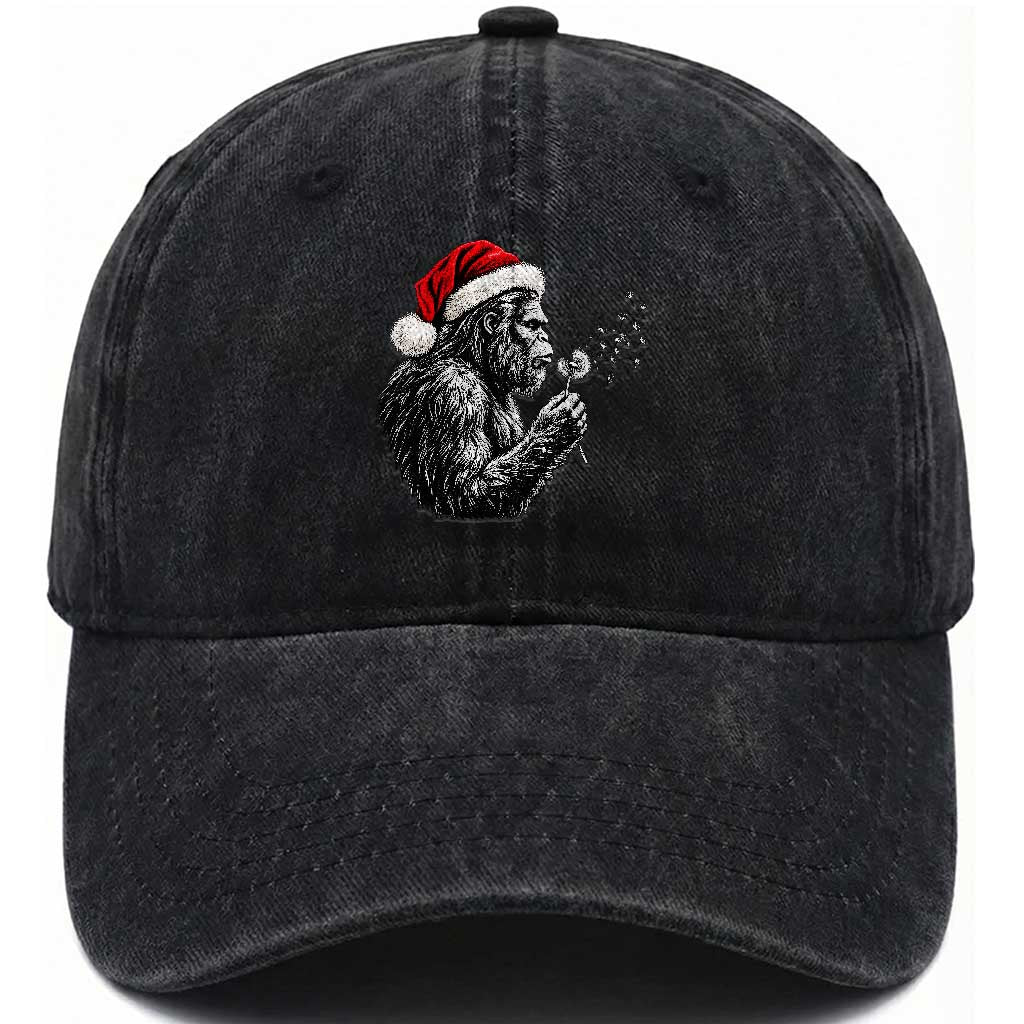 Christmas Bigfoot Blowing Dandelion Washed Cotton Baseball Cap Vintage Sasquatch Santa Hat Holiday