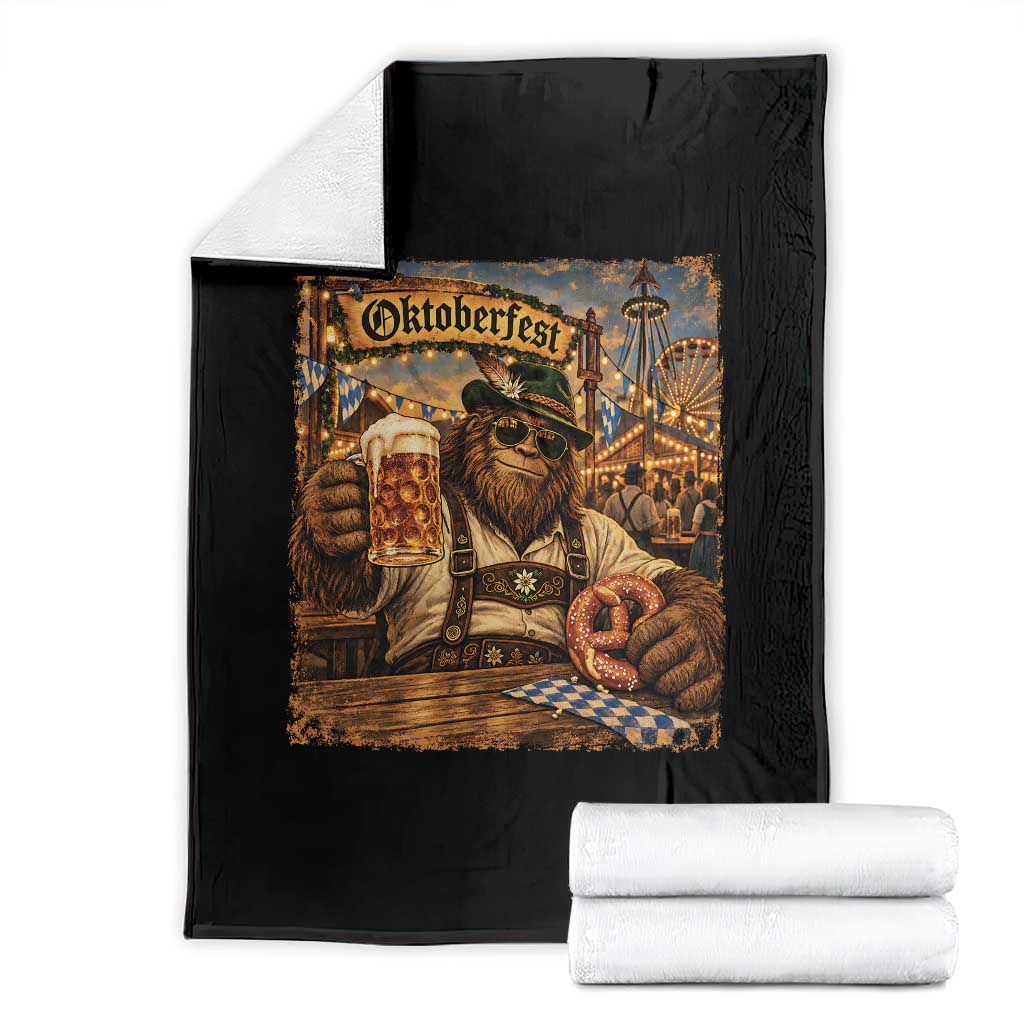 Oktoberfest Bigfoot Lederhosen Funny German Drinking Beer Meme Throw Blanket Vintage Sasquatch Pretzel Graphic