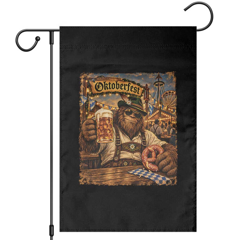 Oktoberfest Bigfoot Lederhosen Funny German Drinking Beer Meme Garden Flag Vintage Sasquatch Pretzel Graphic