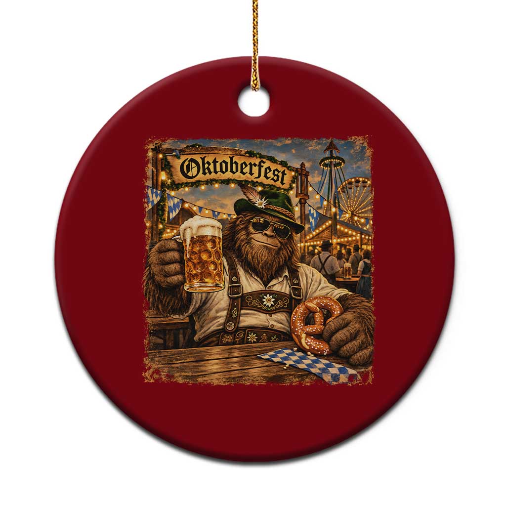 Oktoberfest Bigfoot Lederhosen Funny German Drinking Beer Meme Ceramic Ornament Vintage Sasquatch Pretzel Graphic