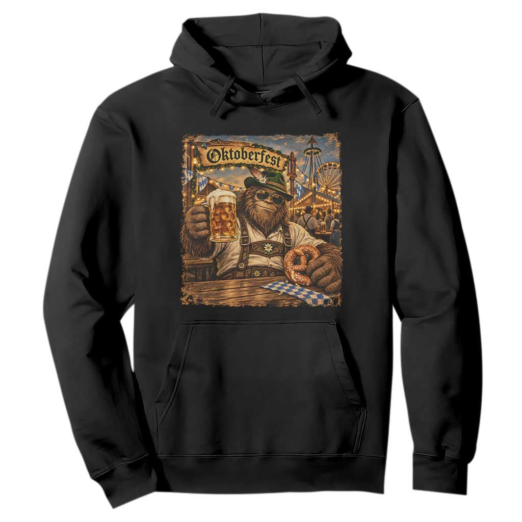 Oktoberfest Bigfoot Lederhosen Funny German Drinking Beer Meme Hoodie Vintage Sasquatch Pretzel Graphic