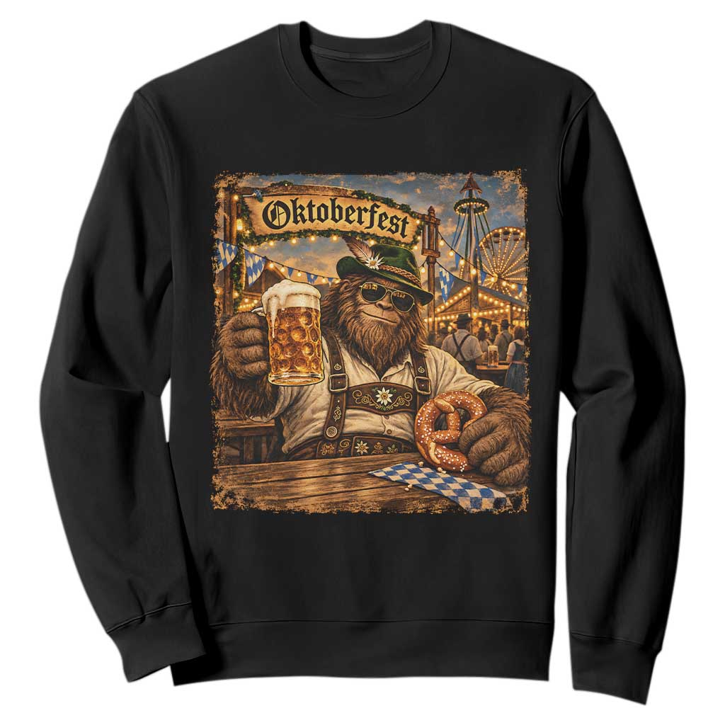 Oktoberfest Bigfoot Lederhosen Funny German Drinking Beer Meme Sweatshirt Vintage Sasquatch Pretzel Graphic