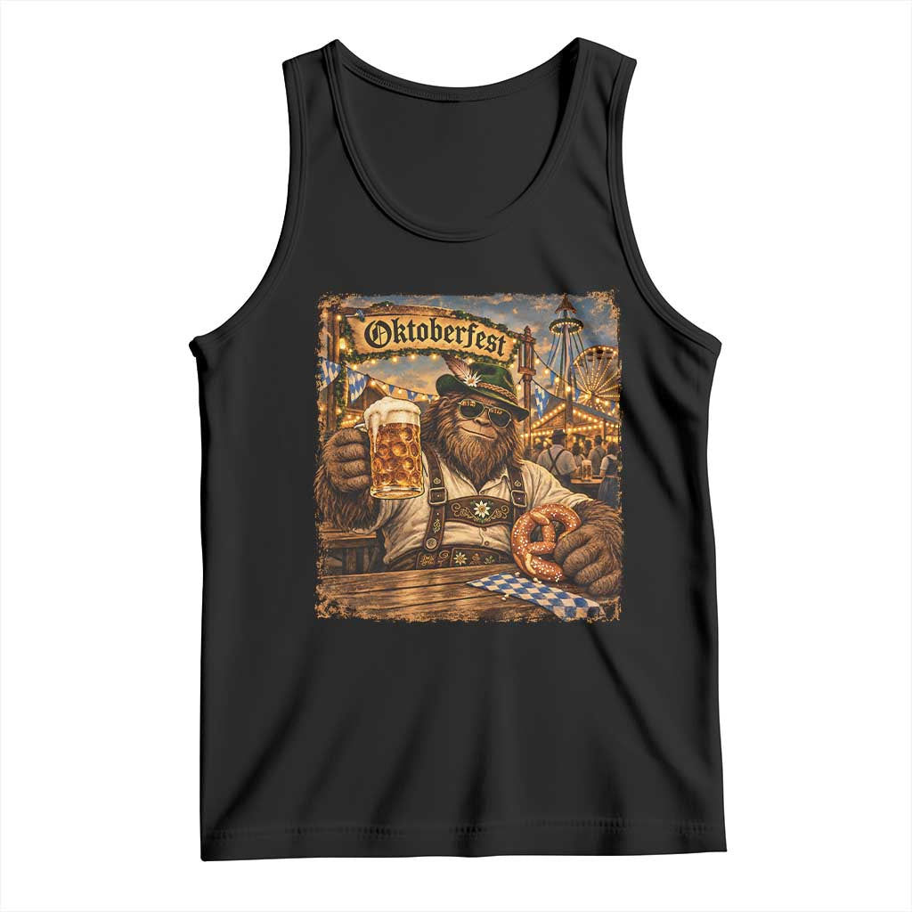 Oktoberfest Bigfoot Lederhosen Funny German Drinking Beer Meme Tank Top Vintage Sasquatch Pretzel Graphic