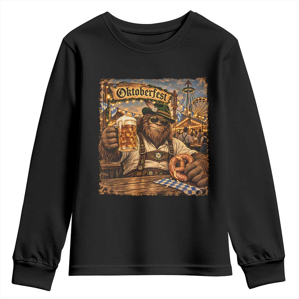 Oktoberfest Bigfoot Lederhosen Funny German Drinking Beer Meme Youth Sweatshirt Vintage Sasquatch Pretzel Graphic
