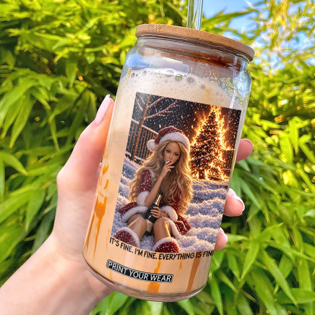 Funny I Am Burning Christmas Tree Doll Meme Glass Can Its Fine Im Fine Everything Is Fine Funny Sarcastic Holiday