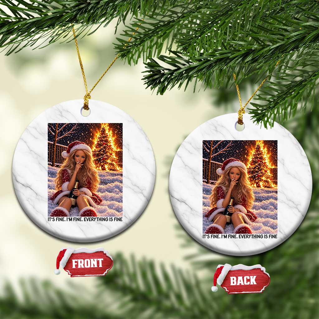 Funny I Am Burning Christmas Tree Doll Meme Ceramic Ornament Its Fine Im Fine Everything Is Fine Funny Sarcastic Holiday