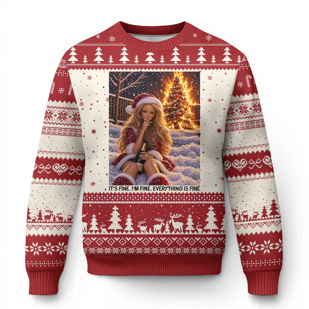 Funny I Am Burning Xmas Tree Doll Meme Ugly Christmas Sweater Its Fine Im Fine Everything Is Fine Funny Sarcastic Holiday