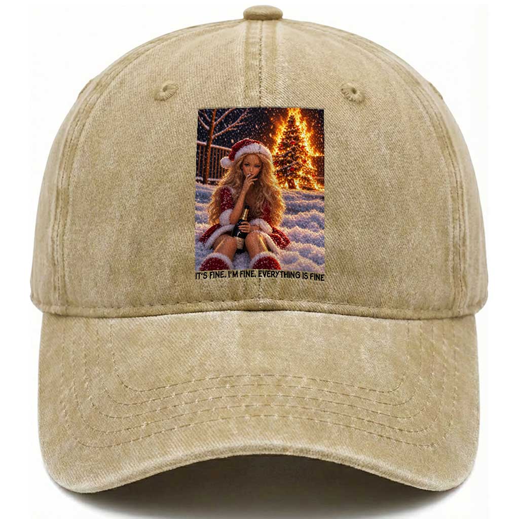 Funny I Am Burning Christmas Tree Doll Meme Washed Cotton Baseball Cap Its Fine Im Fine Everything Is Fine Funny Sarcastic Holiday