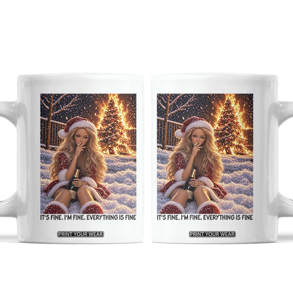 Funny I Am Burning Christmas Tree Doll Meme Coffee Mug Its Fine Im Fine Everything Is Fine Funny Sarcastic Holiday