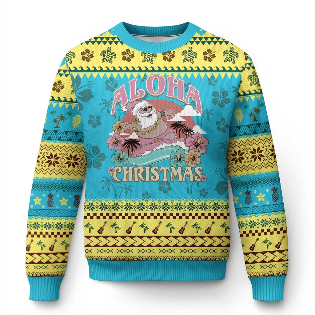 Hawaii Ugly Christmas Sweater Surfing Santa With Tattoos Aloha Christmas TS10 Hawaii Print Your Wear