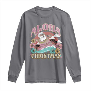 Hawaii Christmas Long Sleeve Shirt Surfing Santa With Tattoos Aloha Christmas TS10 Charcoal Print Your Wear