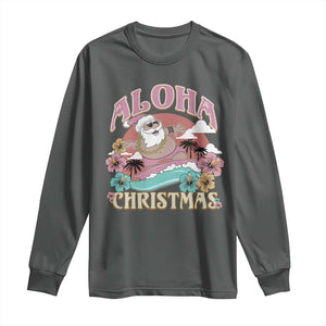 Hawaii Christmas Long Sleeve Shirt Surfing Santa With Tattoos Aloha Christmas TS10 Dark Heather Print Your Wear