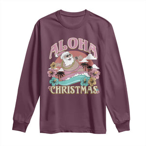 Hawaii Christmas Long Sleeve Shirt Surfing Santa With Tattoos Aloha Christmas TS10 Maroon Print Your Wear