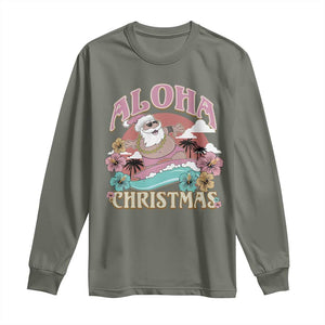 Hawaii Christmas Long Sleeve Shirt Surfing Santa With Tattoos Aloha Christmas TS10 Military Green Print Your Wear