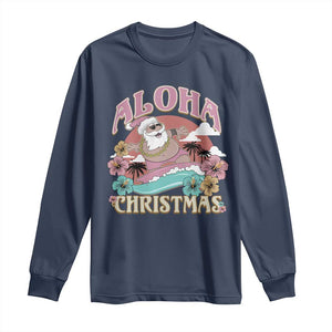 Hawaii Christmas Long Sleeve Shirt Surfing Santa With Tattoos Aloha Christmas TS10 Navy Print Your Wear