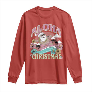 Hawaii Christmas Long Sleeve Shirt Surfing Santa With Tattoos Aloha Christmas TS10 Red Print Your Wear