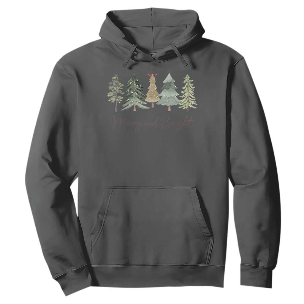 Merry and Bright Trees Hoodie Womans Holiday Coquette Tree Bow TS10 Dark Heather Print Your Wear