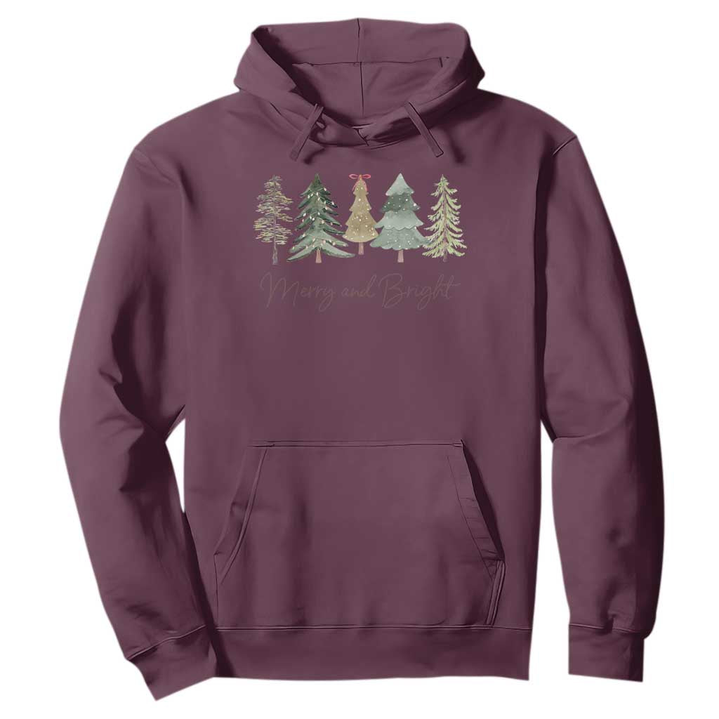 Merry and Bright Trees Hoodie Womans Holiday Coquette Tree Bow TS10 Maroon Print Your Wear
