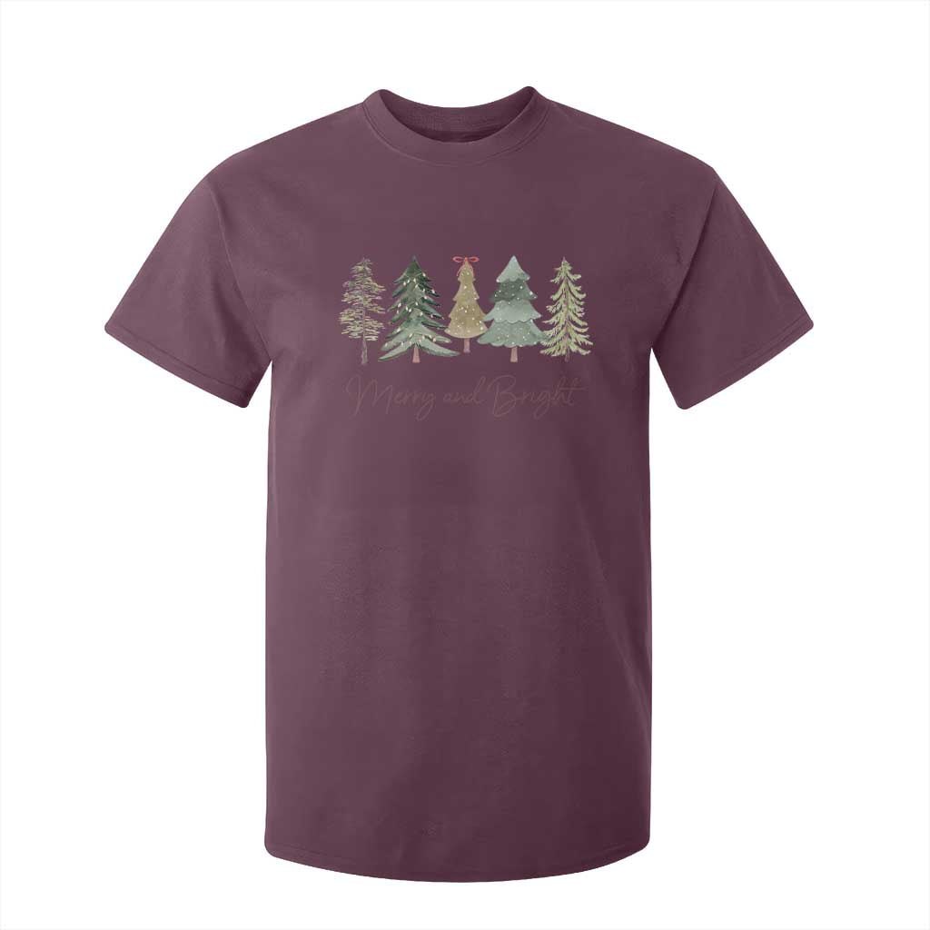 Merry and Bright Trees T Shirt For Kid Womans Holiday Coquette Tree Bow TS10 Maroon Print Your Wear