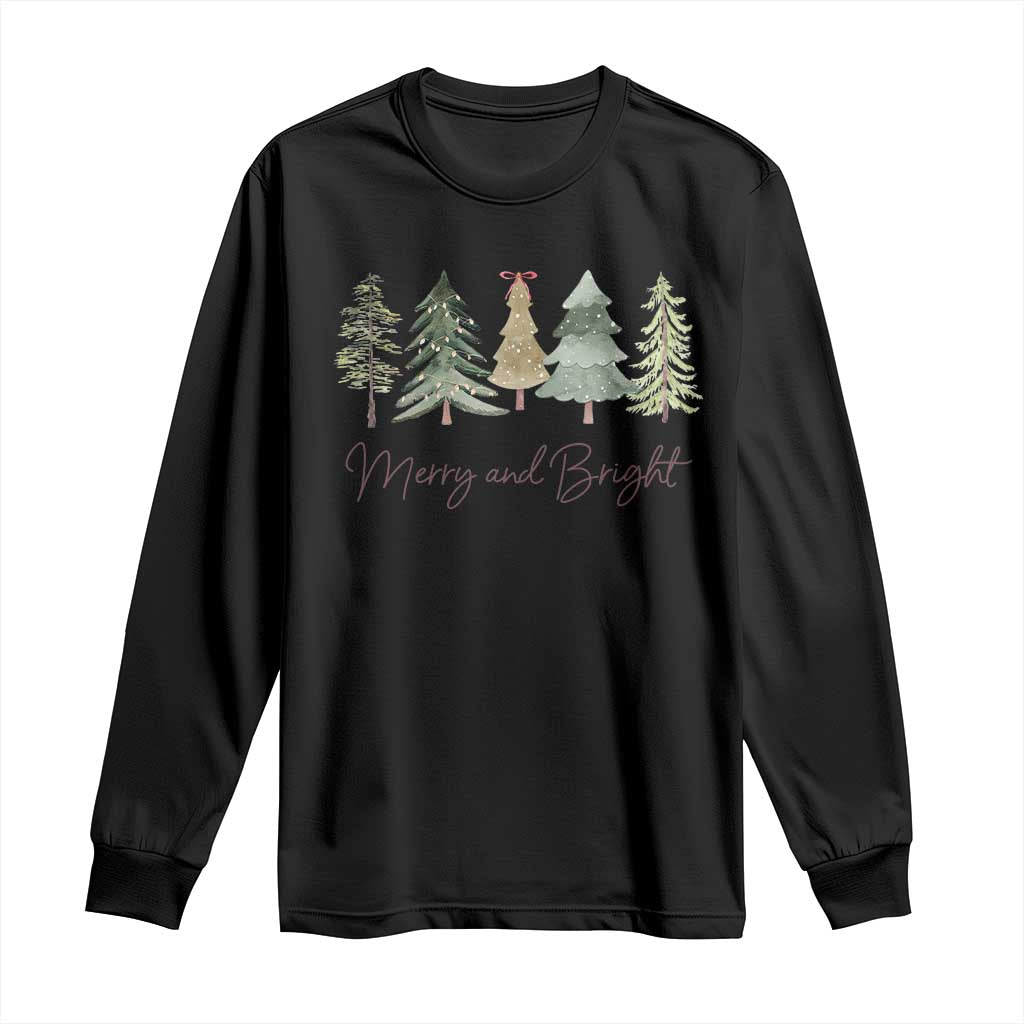 Merry and Bright Trees Long Sleeve Shirt Womans Holiday Coquette Tree Bow TS10 Black Print Your Wear