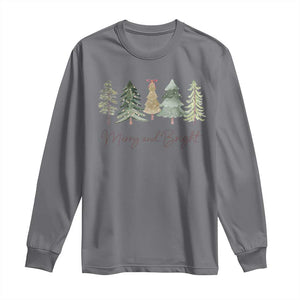 Merry and Bright Trees Long Sleeve Shirt Womans Holiday Coquette Tree Bow TS10 Charcoal Print Your Wear