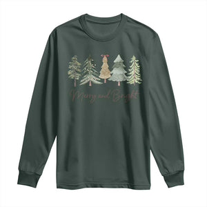 Merry and Bright Trees Long Sleeve Shirt Womans Holiday Coquette Tree Bow TS10 Dark Forest Green Print Your Wear