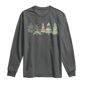 Merry and Bright Trees Long Sleeve Shirt Womans Holiday Coquette Tree Bow TS10 Dark Heather Print Your Wear