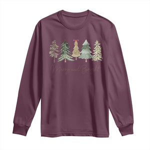 Merry and Bright Trees Long Sleeve Shirt Womans Holiday Coquette Tree Bow TS10 Maroon Print Your Wear